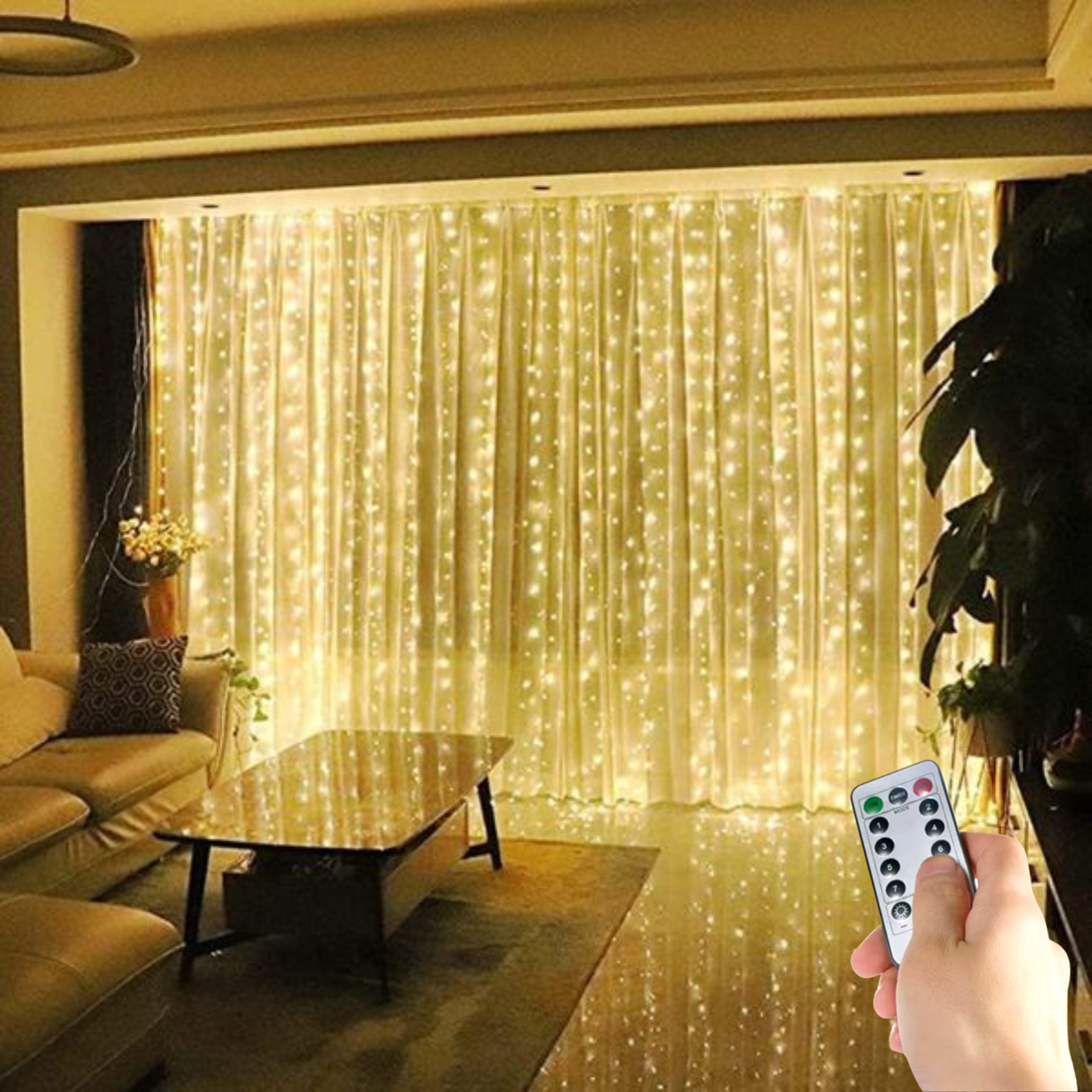 Elegant LED Ljusslingegardin – fjärrstyrd med timer och 8 ljuslägen