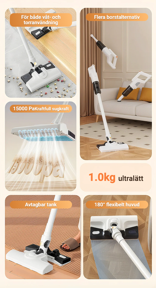 Trådlös 3-i-1 Dammsugare – Sug, Moppa & Sterilisera med UV