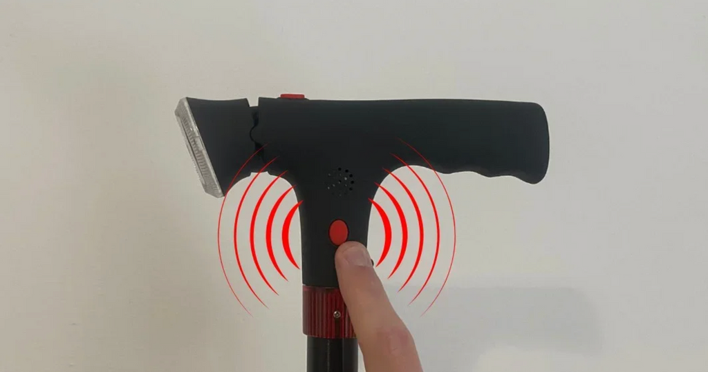 Anti-Fall Support Cane | With LED light, alarm, dual handle & non-slip tip