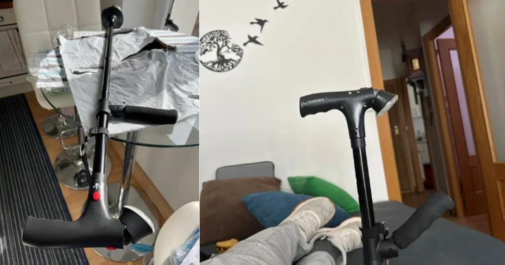 Anti-Fall Support Cane | With LED light, alarm, dual handle & non-slip tip