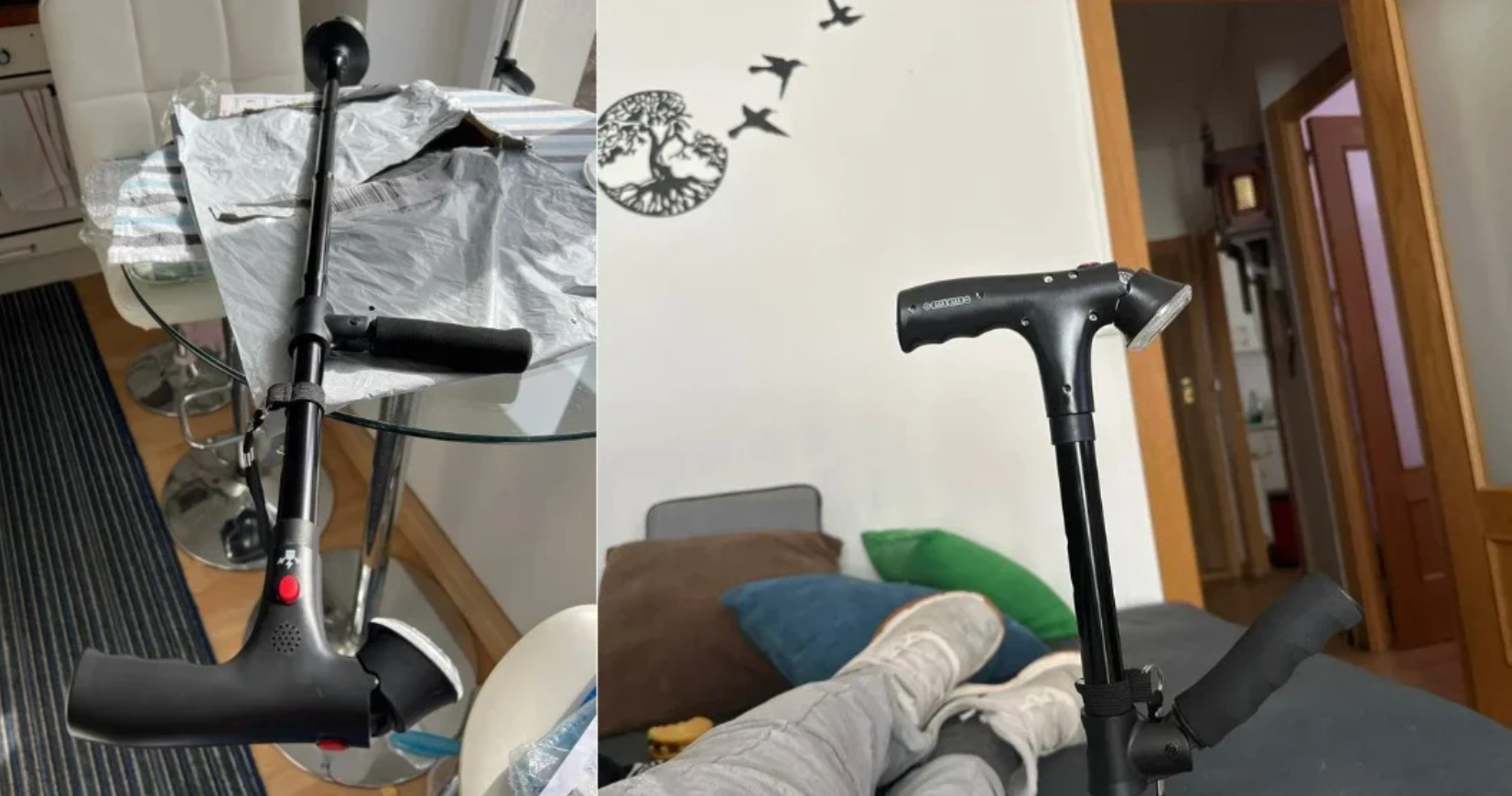Anti-Fall Support Cane | With LED light, alarm, dual handle & non-slip tip