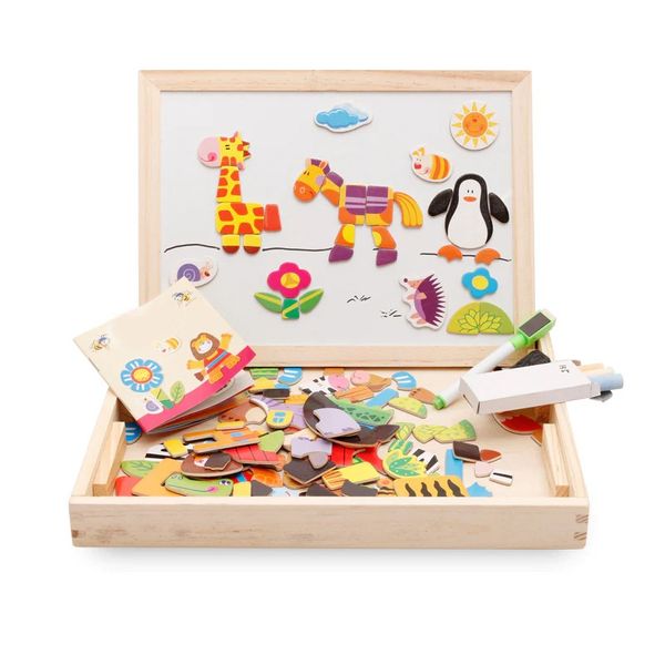 Montessori Drawing Board and Magnetic Puzzle 2-in-1