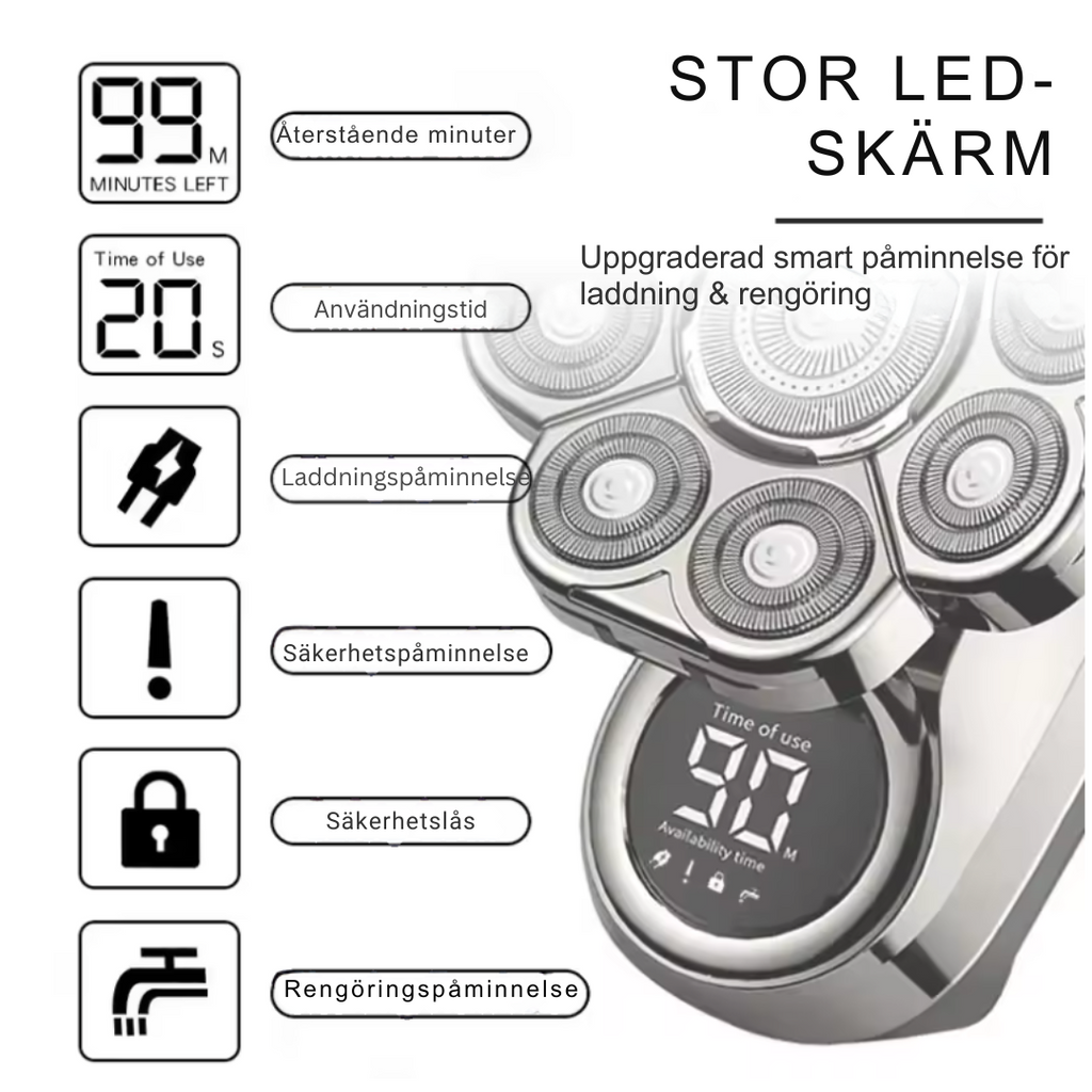 Exklusiv 6-i-1 rakapparat - groomingkit för huvud och ansikte