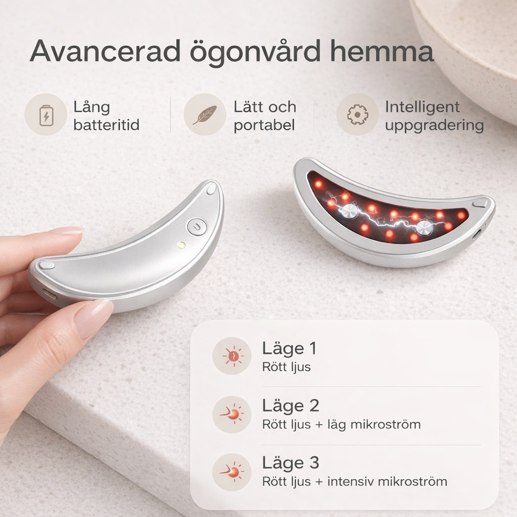 Elektroniska ögonpatchar med rött ljus och mikroström – mot mörka ringar