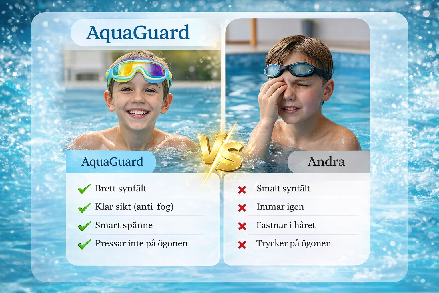 AquaGuard-simglasögon för barn med öronskydd (2–14 år)