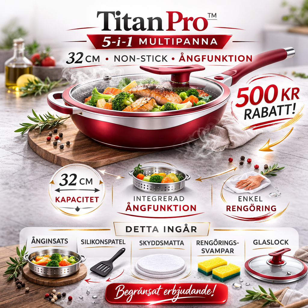 Titanisk Premium Keramisk Multipanna 32 cm med Ångfunktion