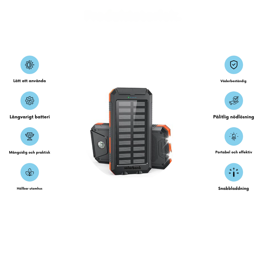 Solcells-Powerbank med dubbel laddning (USB och solcell)