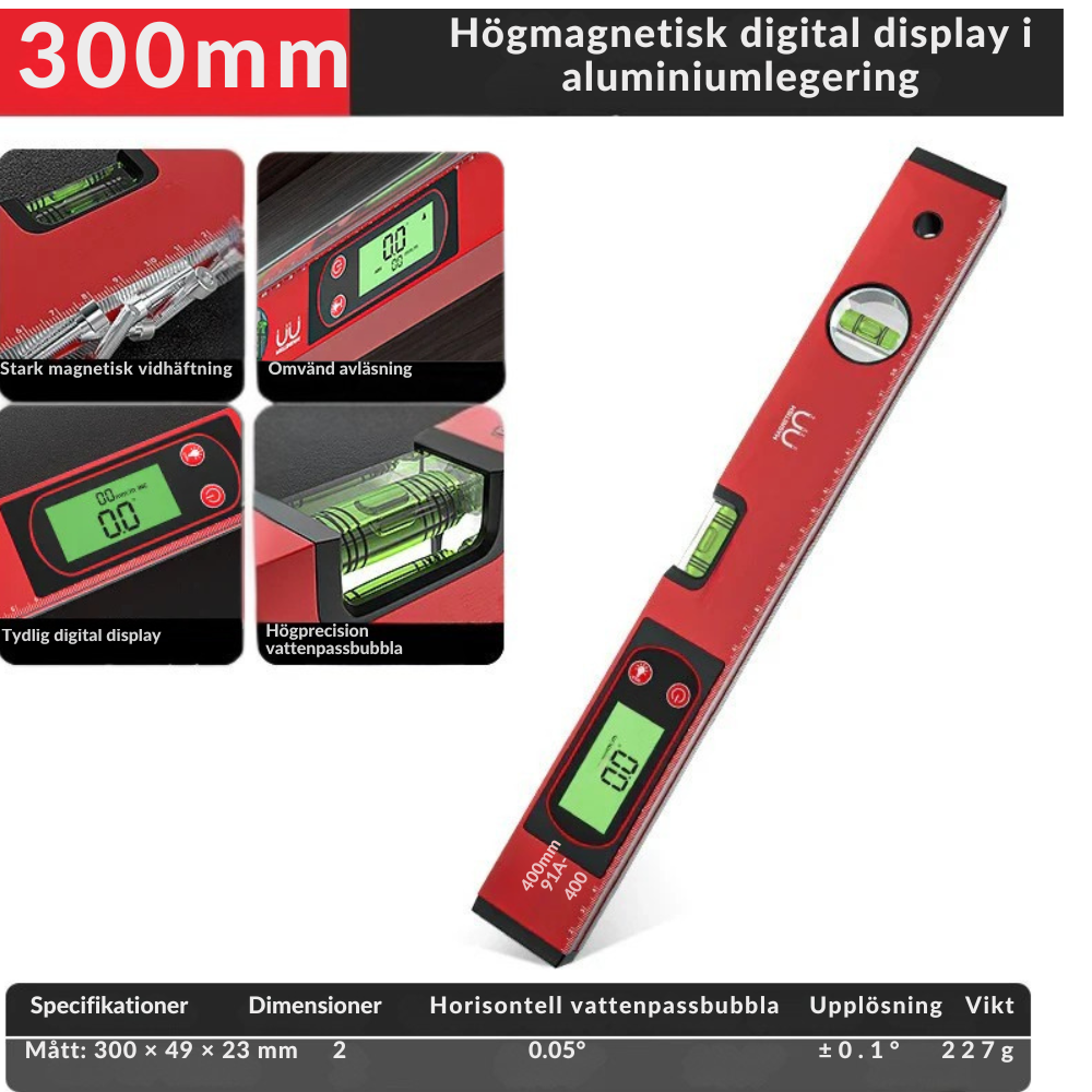 Smart Digital Level Ruler with Magnetic Base and LCD Display