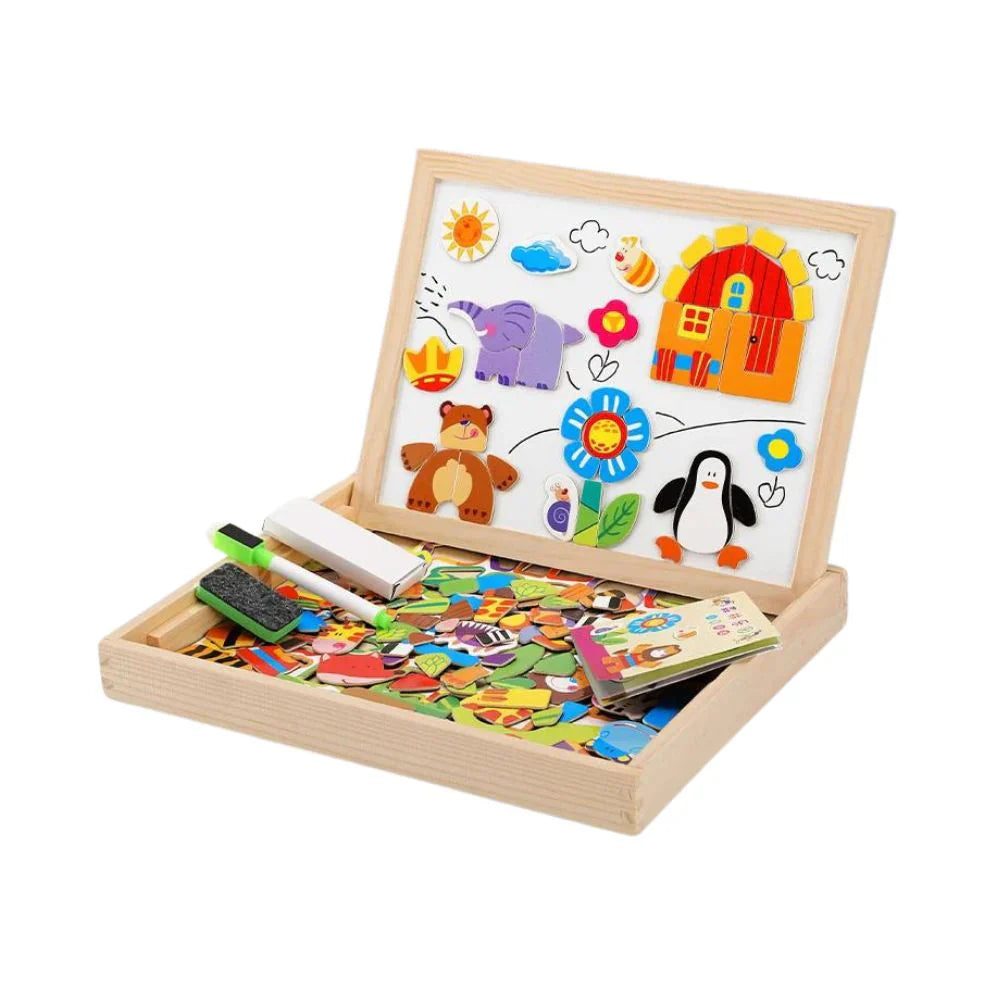 Montessori Drawing Board and Magnetic Puzzle 2-in-1