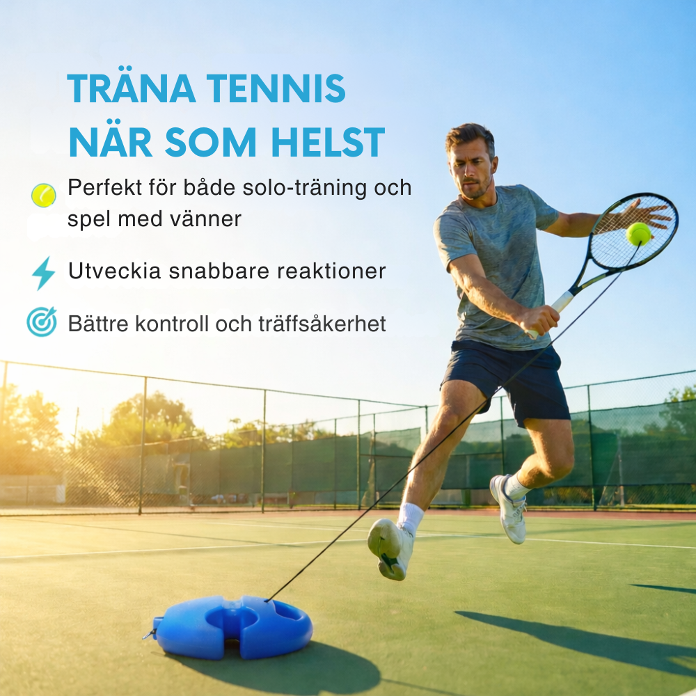 Portable tennis trainer with rebound ball