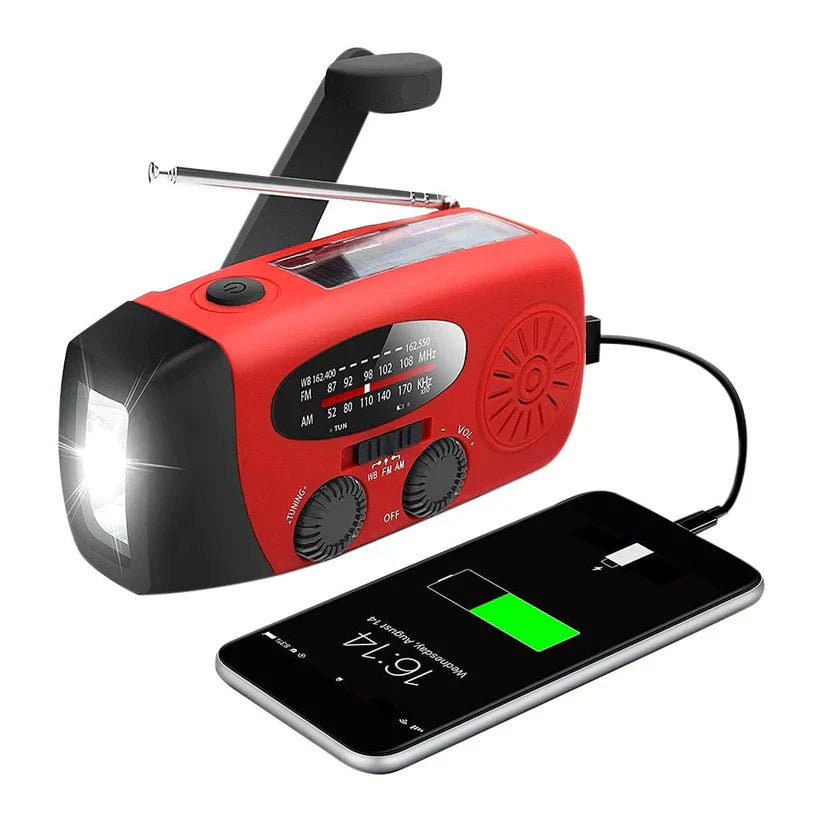 Emergency Radio - 2000 mAh built-in Power Bank, Flashlight and Solar Panels