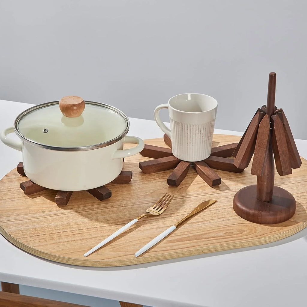 Skandinaviskt Valnötsset – Träunderlägg med Ställ (3-pack)