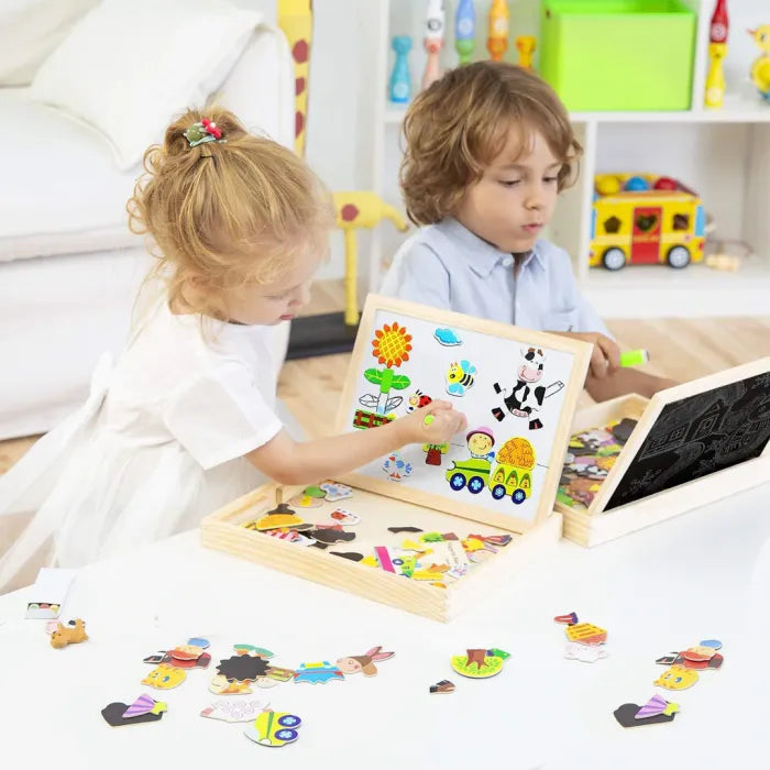 Montessori Drawing Board and Magnetic Puzzle 2-in-1