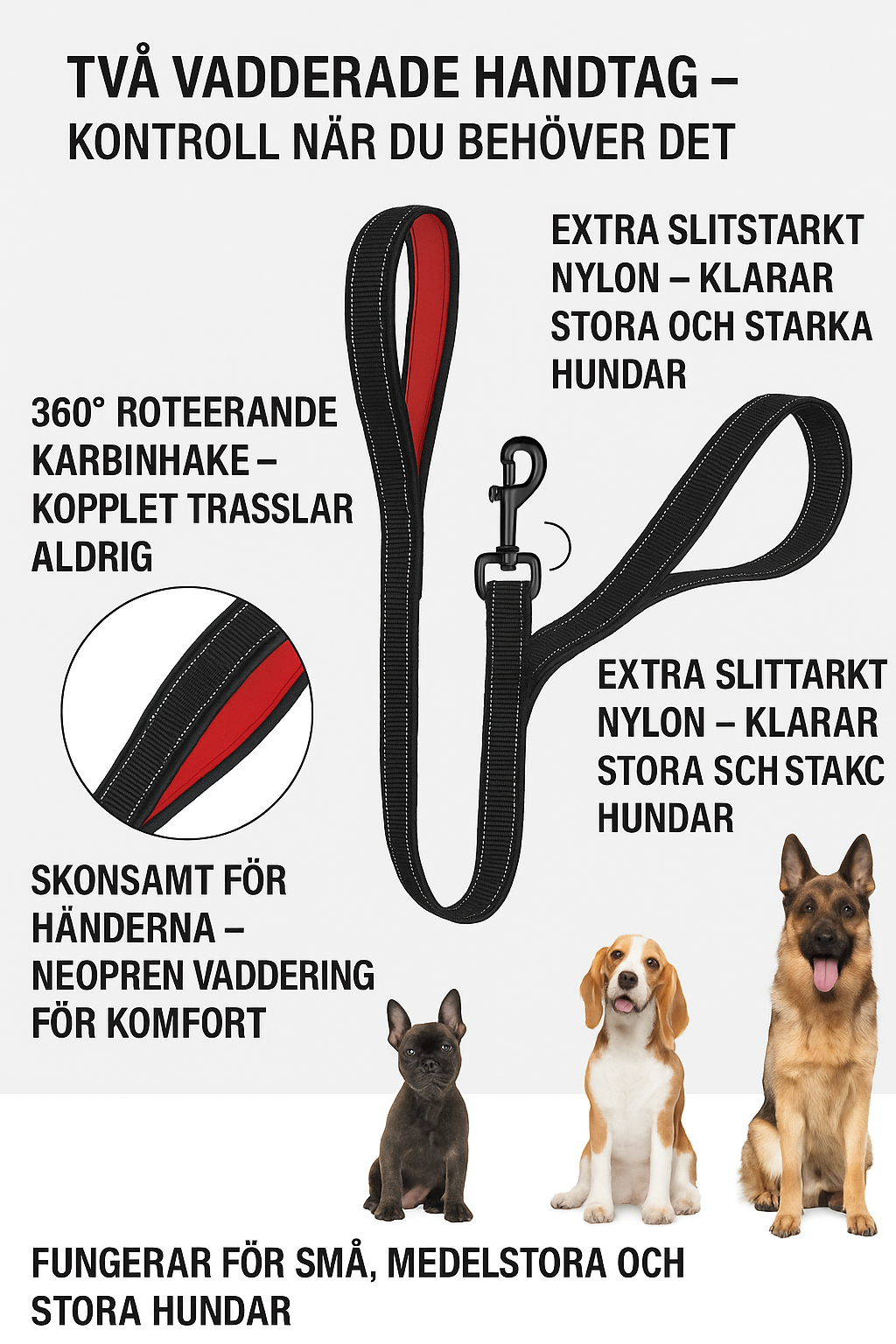 Reflexkoppel med dubbla handtag